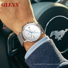 Top Luxury Brand OLEVS Men Wrist Watch Water Resistant Mesh Steel Band Quartz Watch Power Reserve Analog Clock